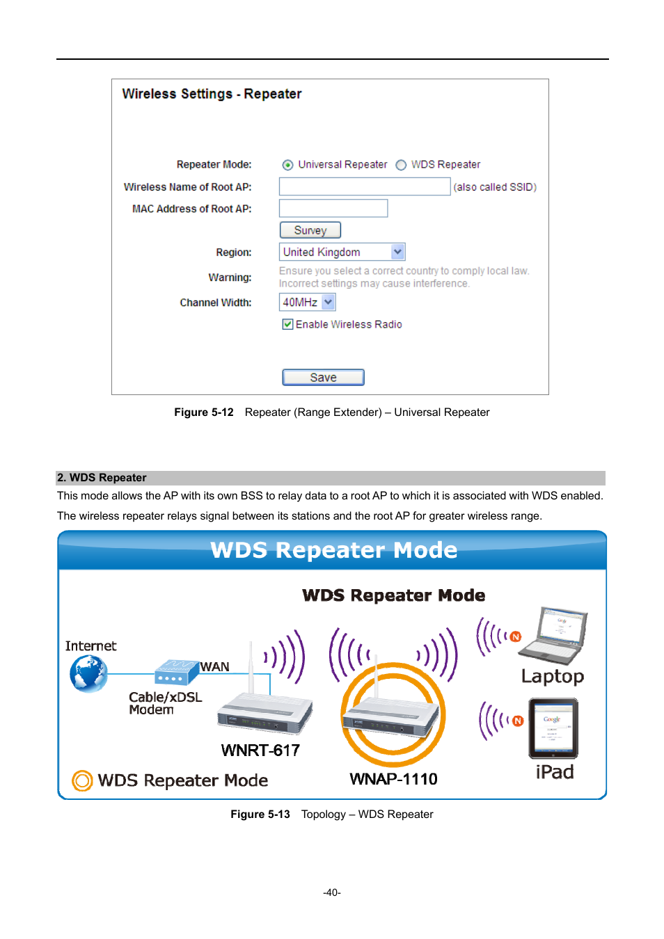 Igure, Epeater, Ange | Xtender, Niversal, Opology | PLANET WNAP-1110 User Manual | Page 40 / 112