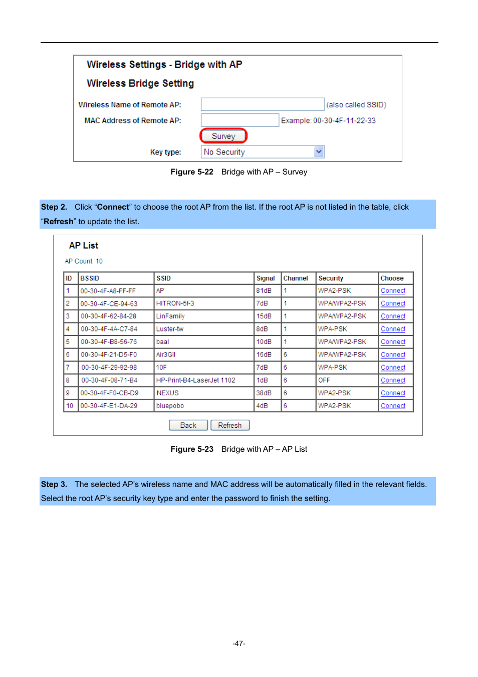 Igure, Ridge with, Urvey | PLANET WNAP-1110 User Manual | Page 47 / 112