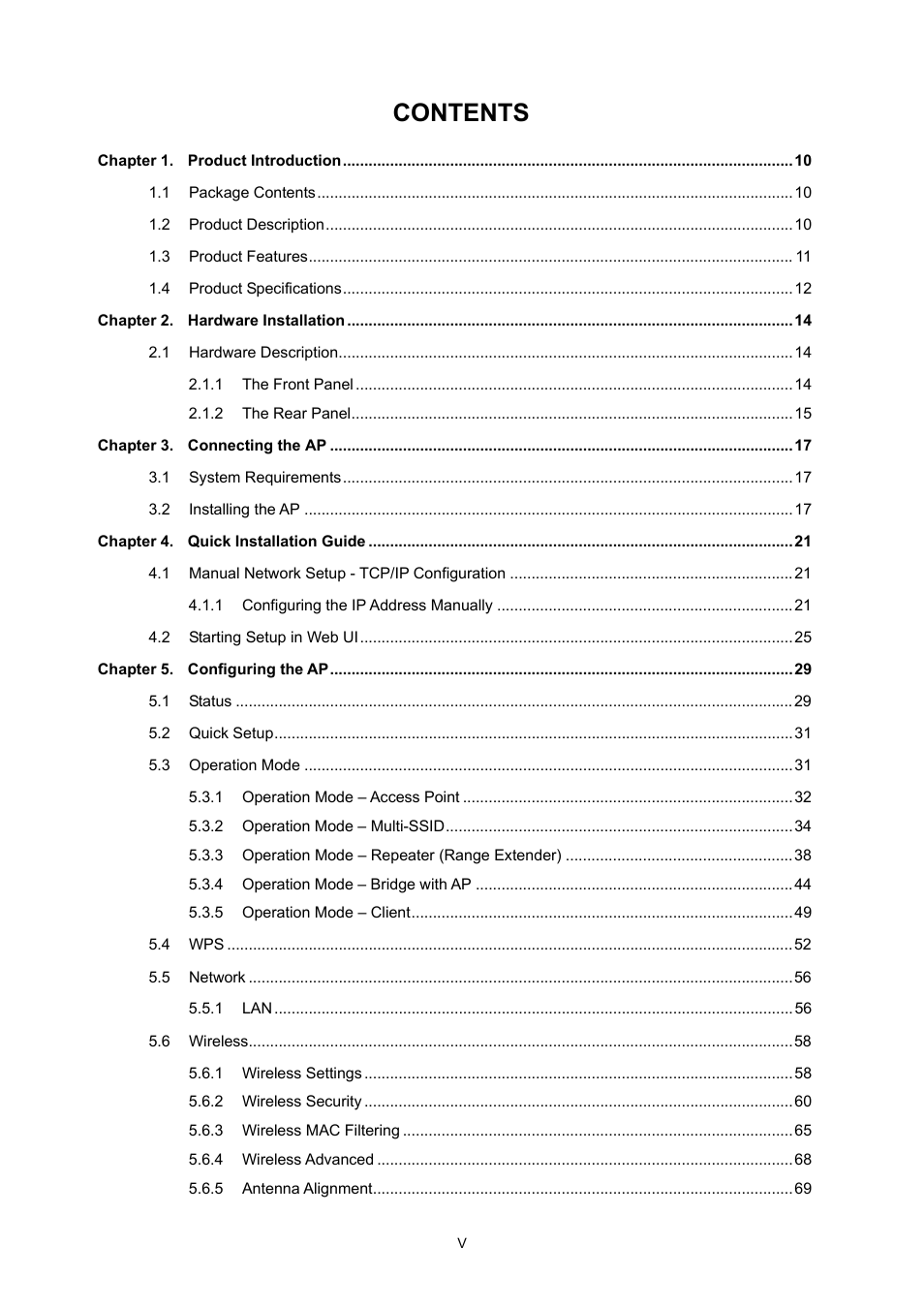 PLANET WNAP-1110 User Manual | Page 5 / 112