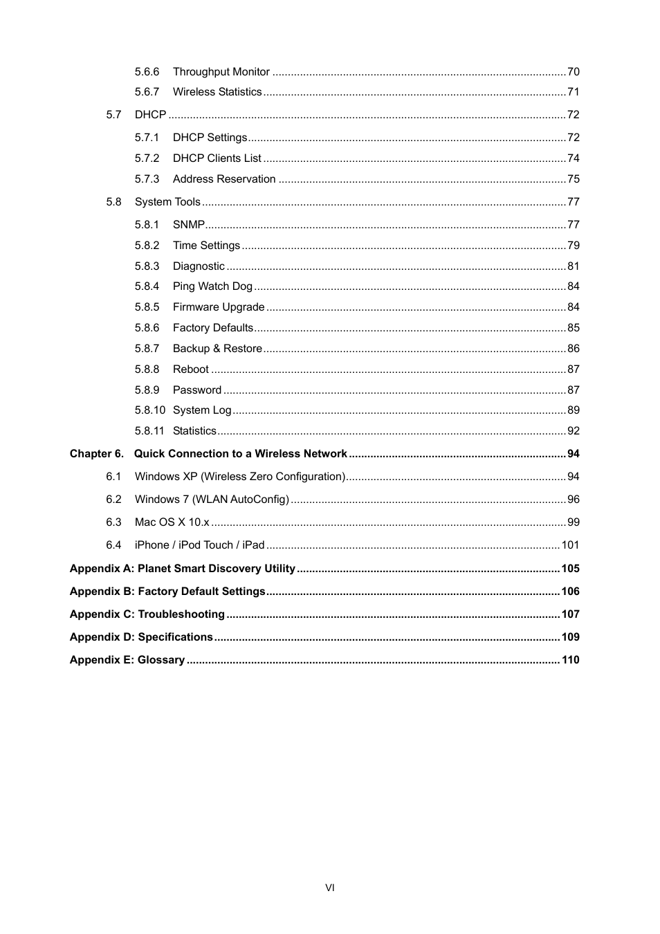 PLANET WNAP-1110 User Manual | Page 6 / 112