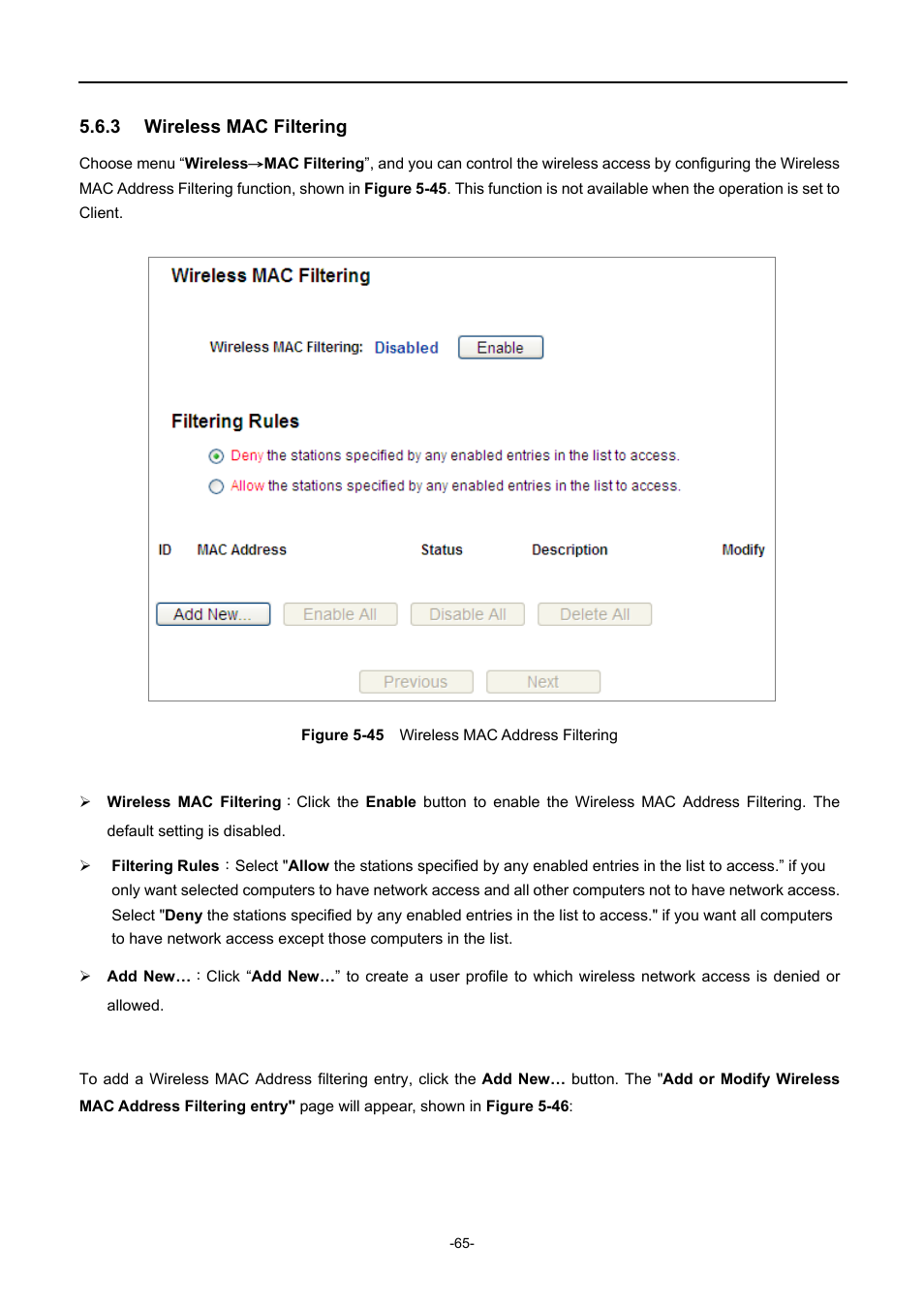 3 wireless mac filtering, Wireless mac filtering, Igure | Ireless, Ddress, Iltering | PLANET WNAP-1110 User Manual | Page 65 / 112