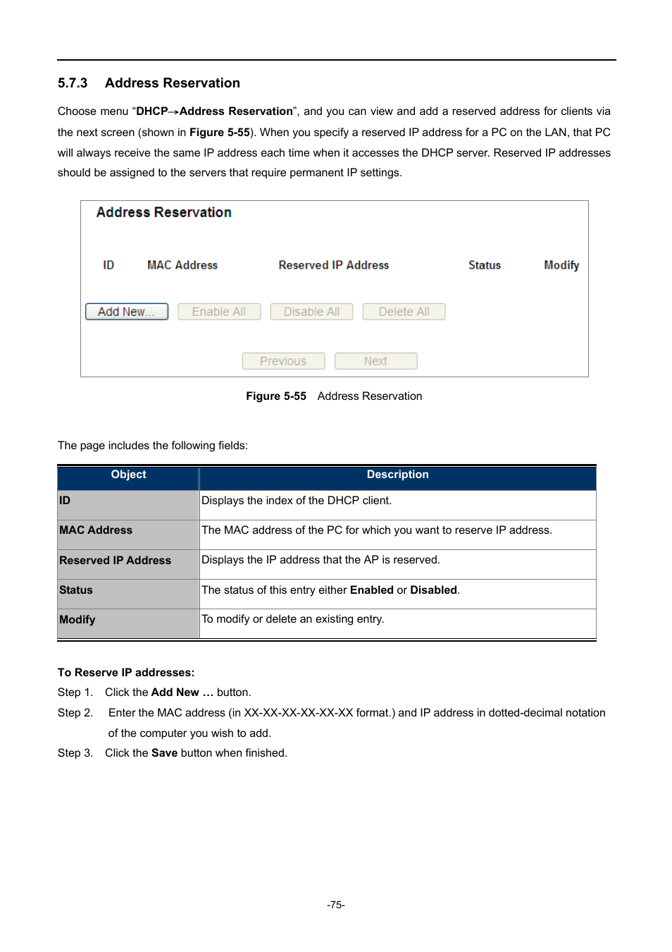 3 address reservation, Address reservation, Igure | Ddress, Eservation | PLANET WNAP-1110 User Manual | Page 75 / 112