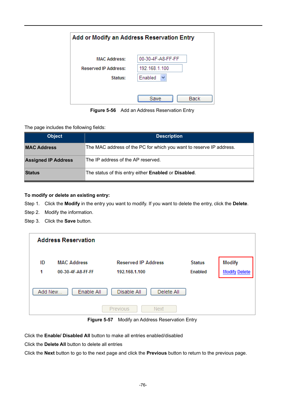 Igure, Dd an, Ddress | Eservation, Ntry, Odify an | PLANET WNAP-1110 User Manual | Page 76 / 112