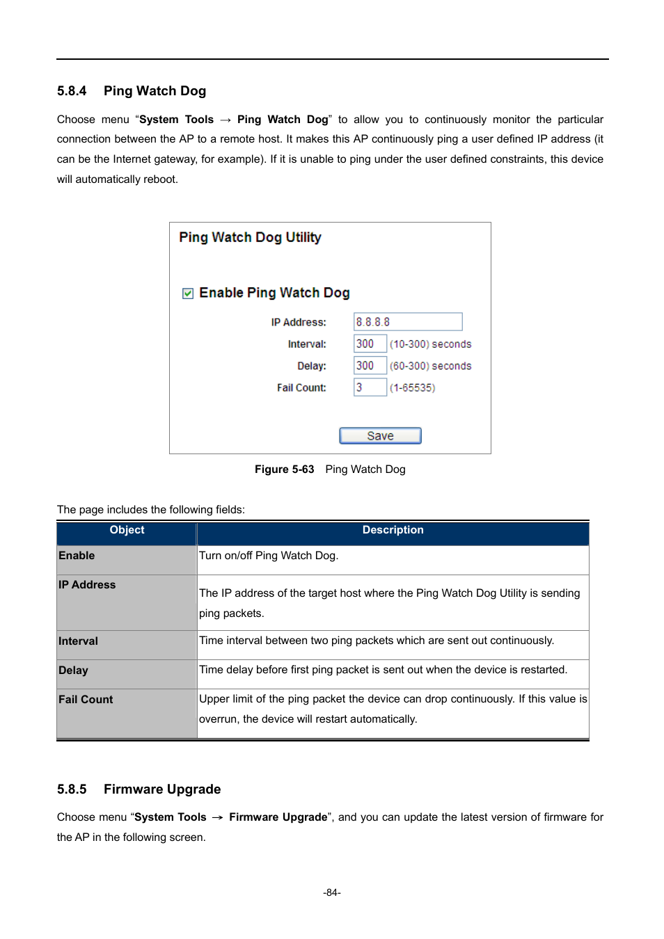 4 ping watch dog, 5 firmware upgrade, Ping watch dog | Firmware upgrade, Igure, Atch | PLANET WNAP-1110 User Manual | Page 84 / 112