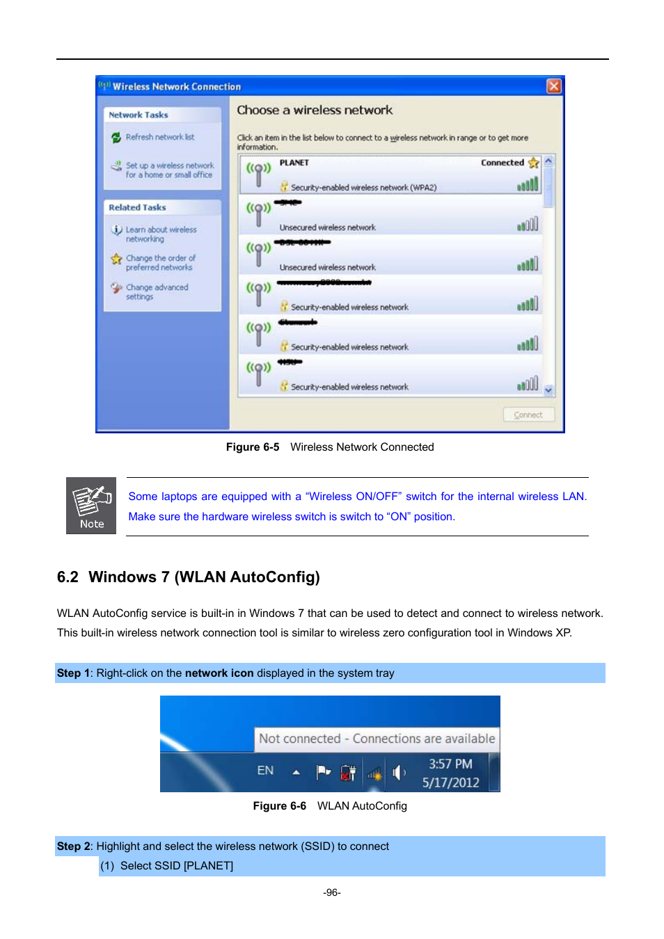 2 windows 7 (wlan autoconfig), Windows 7 (wlan autoconfig), Igure | Ireless, Etwork, Onnected, Wlan, Onfig | PLANET WNAP-1110 User Manual | Page 96 / 112
