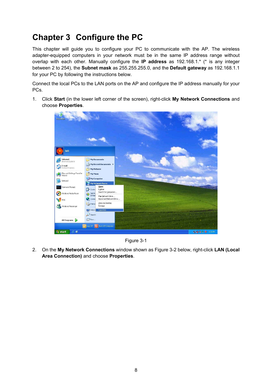 Chapter 3 configure the pc | PLANET WNAP-1110 User Manual | Page 14 / 70