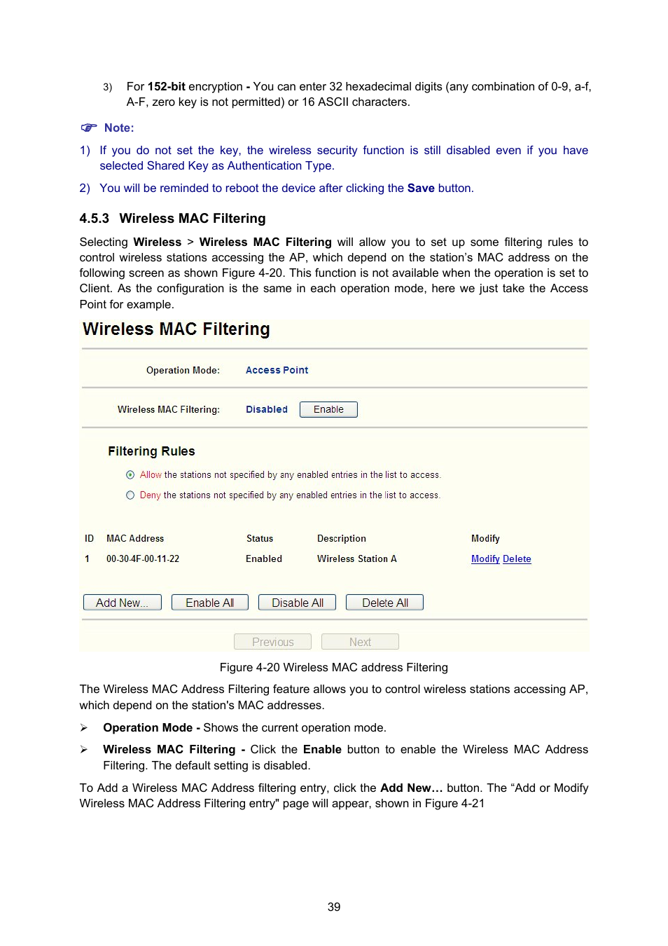 3 wireless mac filtering, Wireless mac filtering | PLANET WNAP-1110 User Manual | Page 45 / 70