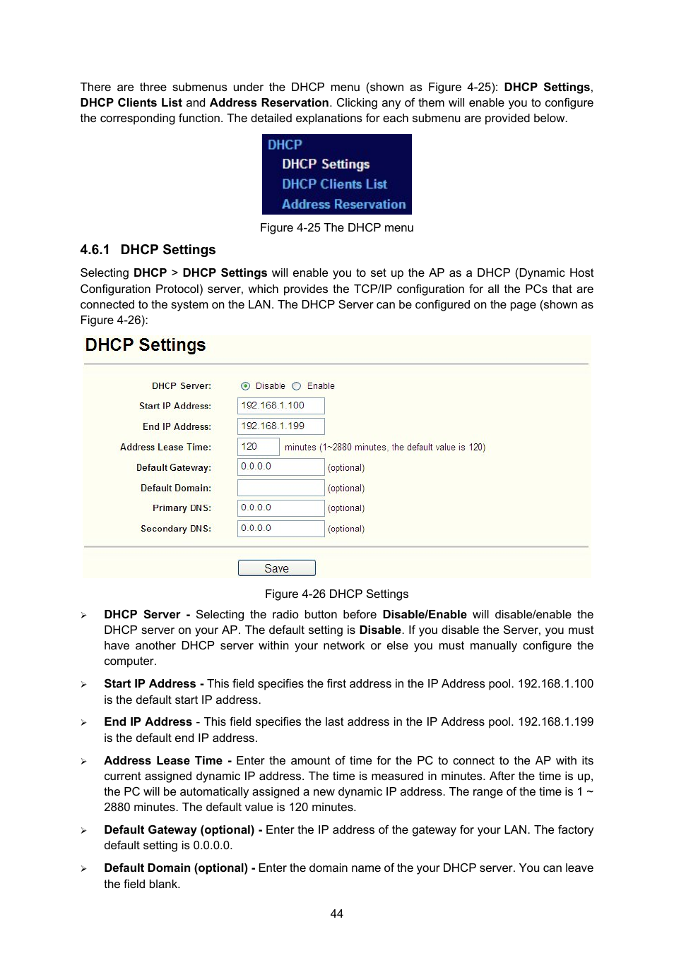 1 dhcp settings, Dhcp settings | PLANET WNAP-1110 User Manual | Page 50 / 70