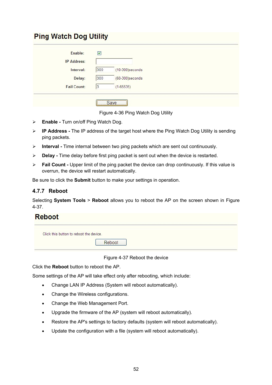 7 reboot, Reboot | PLANET WNAP-1110 User Manual | Page 58 / 70