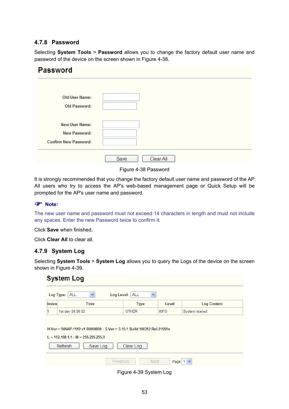 8 password, 9 system log, Password | System log | PLANET WNAP-1110 User Manual | Page 59 / 70