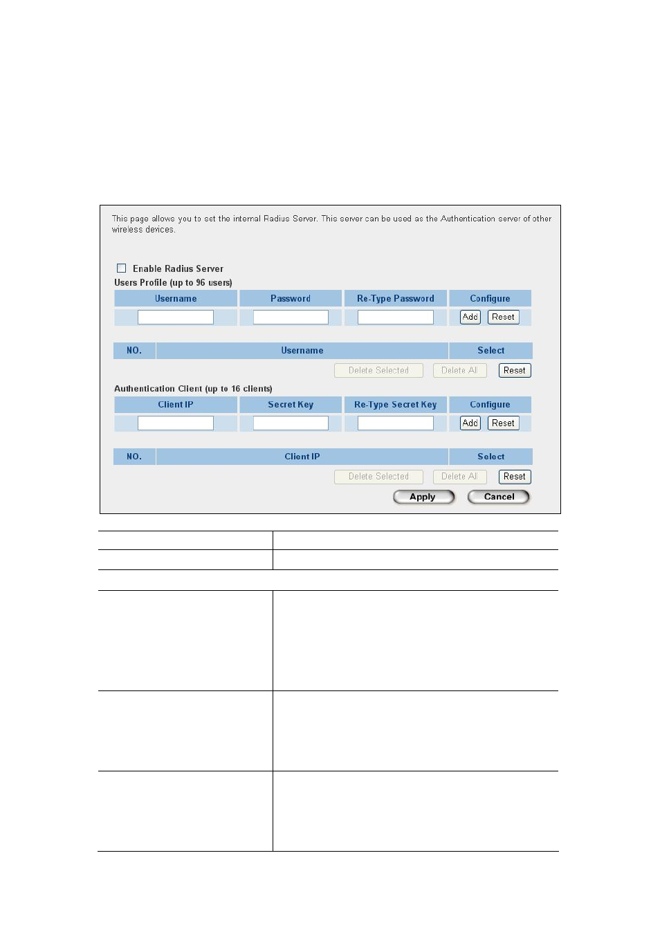 6 radius server, Radius server, Parameter description | PLANET WNAP-1120 User Manual | Page 37 / 49