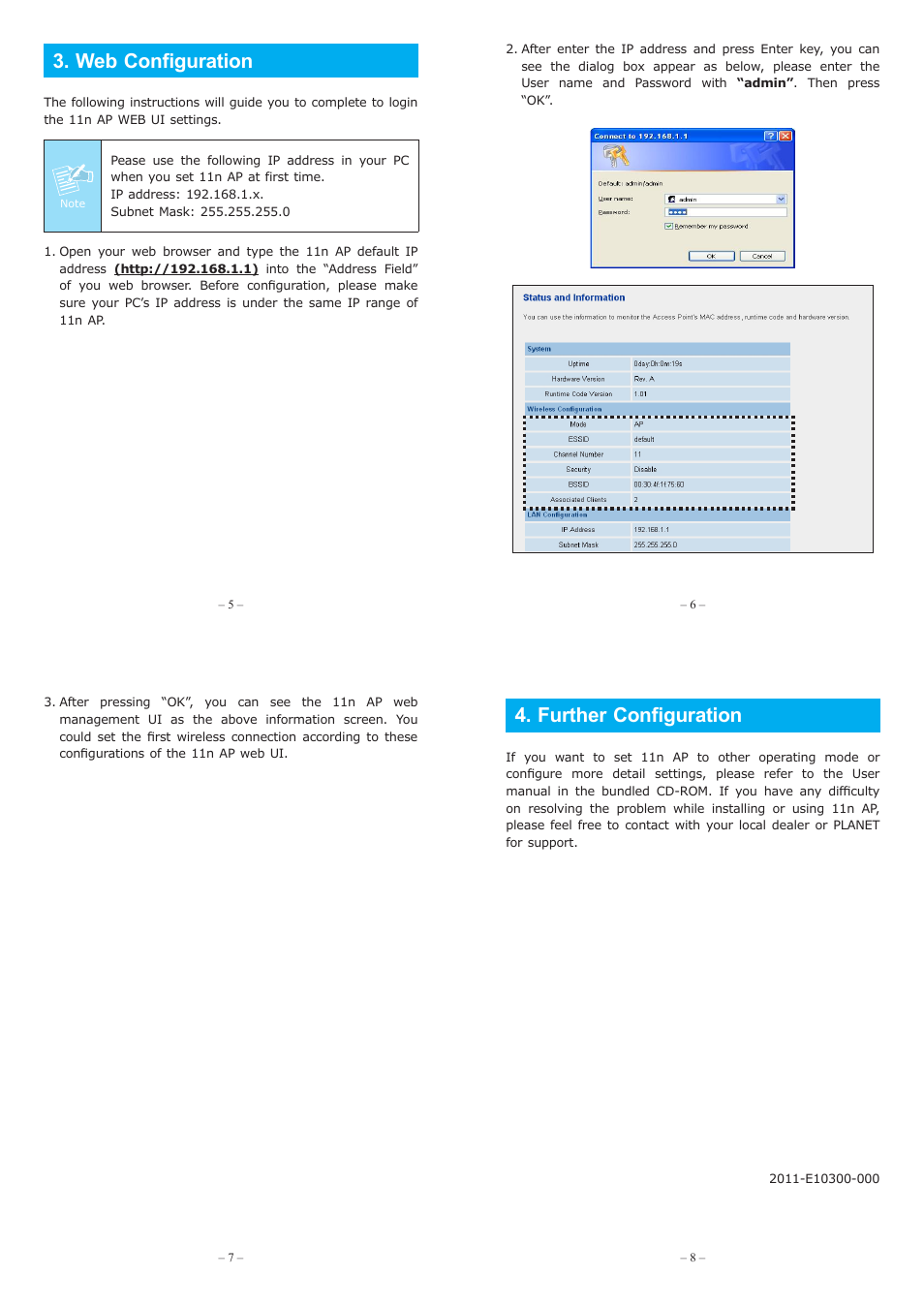 Web configuration, Further configuration | PLANET WNAP-1120 User Manual | Page 4 / 4