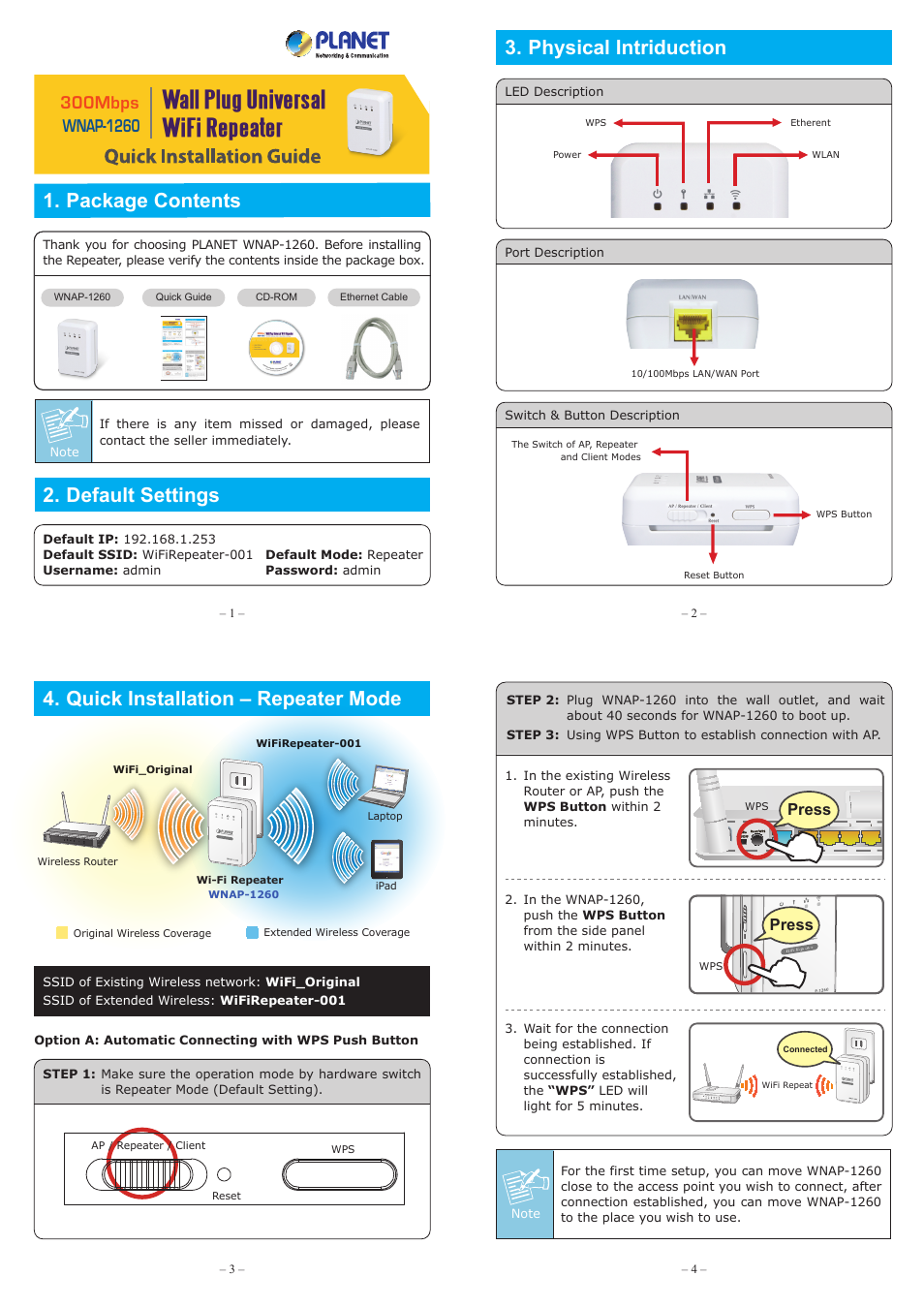 PLANET WNAP-1260 User Manual | 2 pages