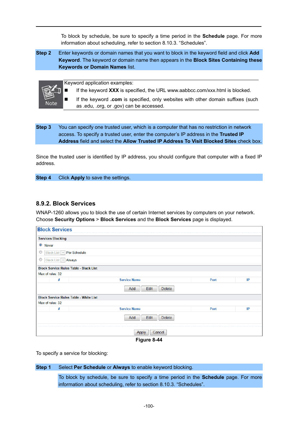 Block services | PLANET WNAP-1260 User Manual | Page 108 / 154