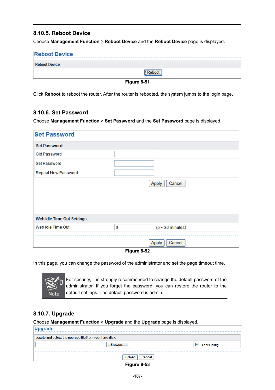 Reboot device, Set password, Upgrade | PLANET WNAP-1260 User Manual | Page 115 / 154