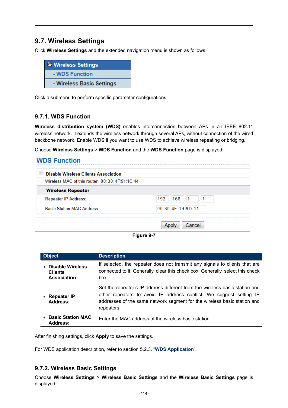 Wireless settings, Wds function, Wireless basic settings | PLANET WNAP-1260 User Manual | Page 122 / 154