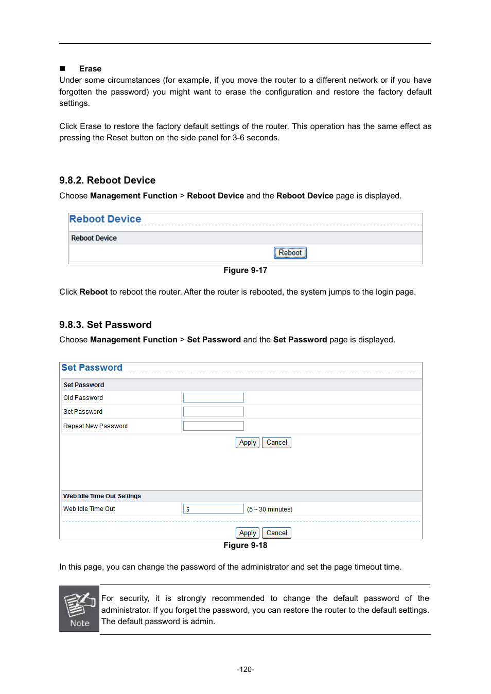 Reboot device, Set password | PLANET WNAP-1260 User Manual | Page 128 / 154