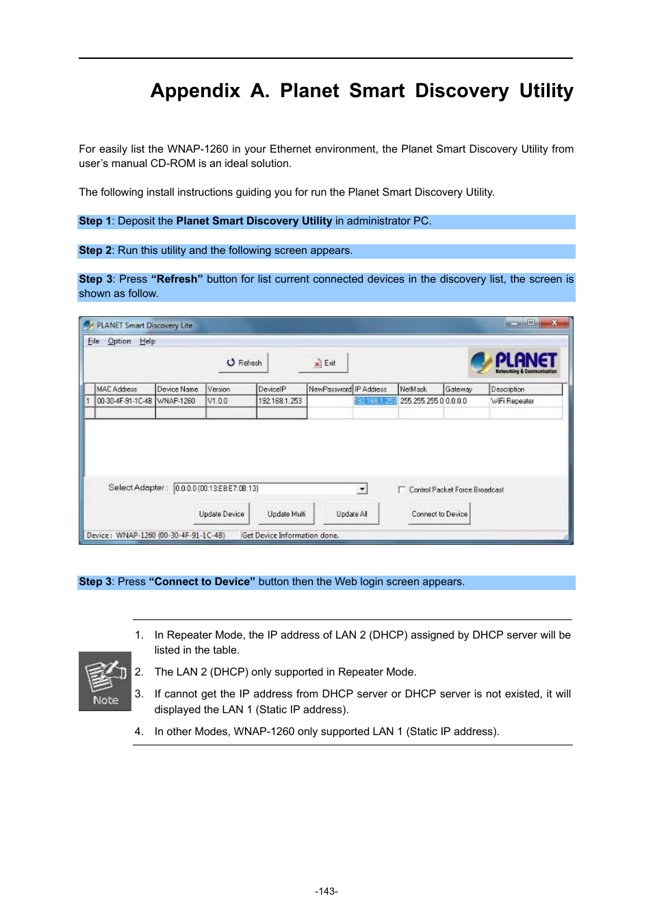 Appendix a. planet smart discovery utility | PLANET WNAP-1260 User Manual | Page 151 / 154