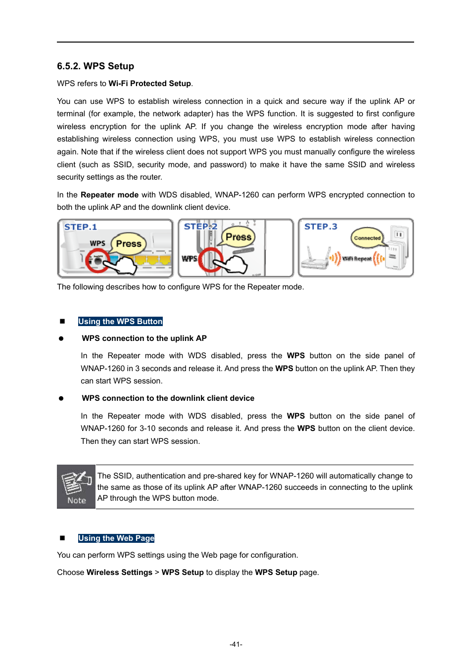 Wps setup | PLANET WNAP-1260 User Manual | Page 49 / 154
