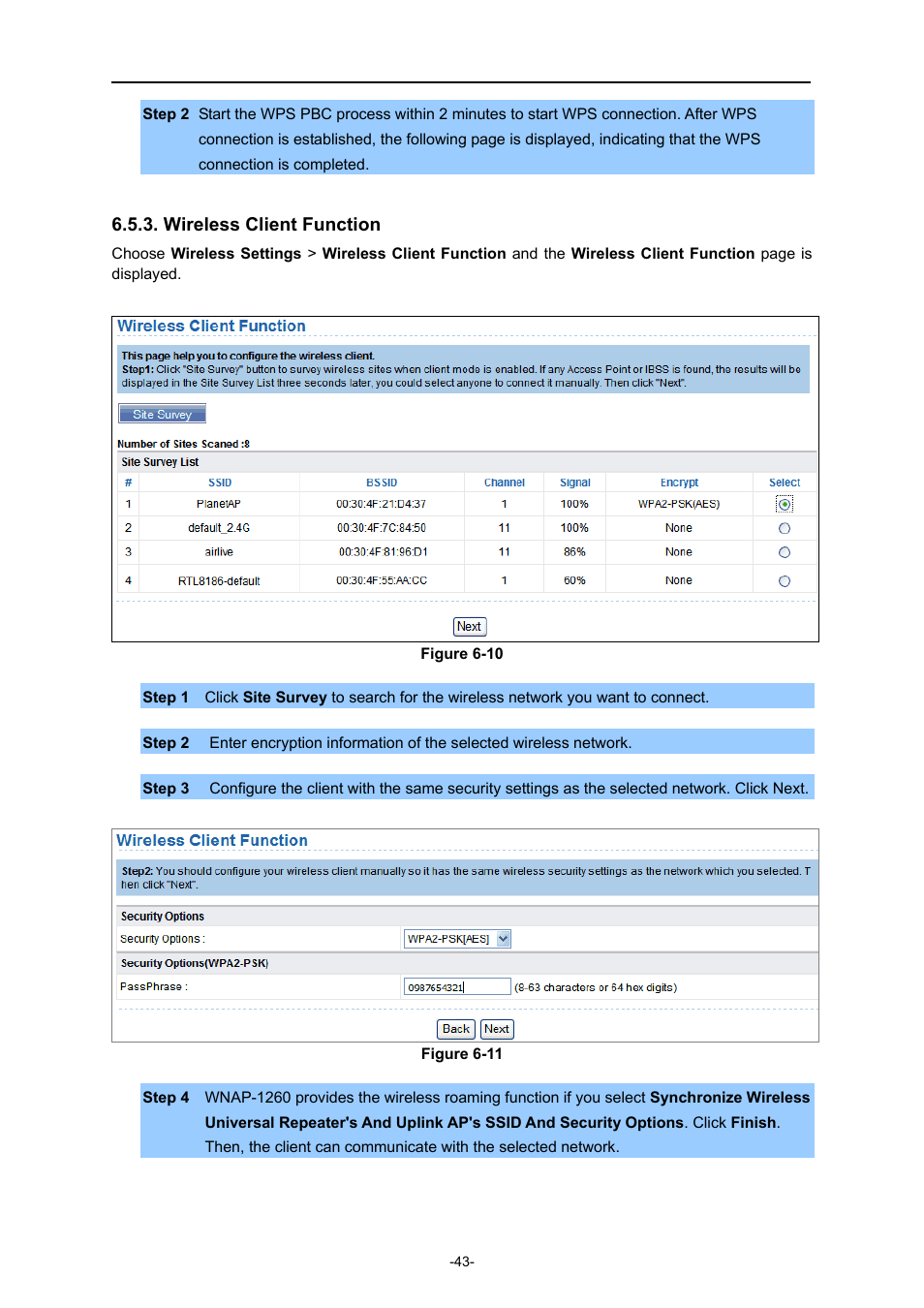 Wireless client function | PLANET WNAP-1260 User Manual | Page 51 / 154