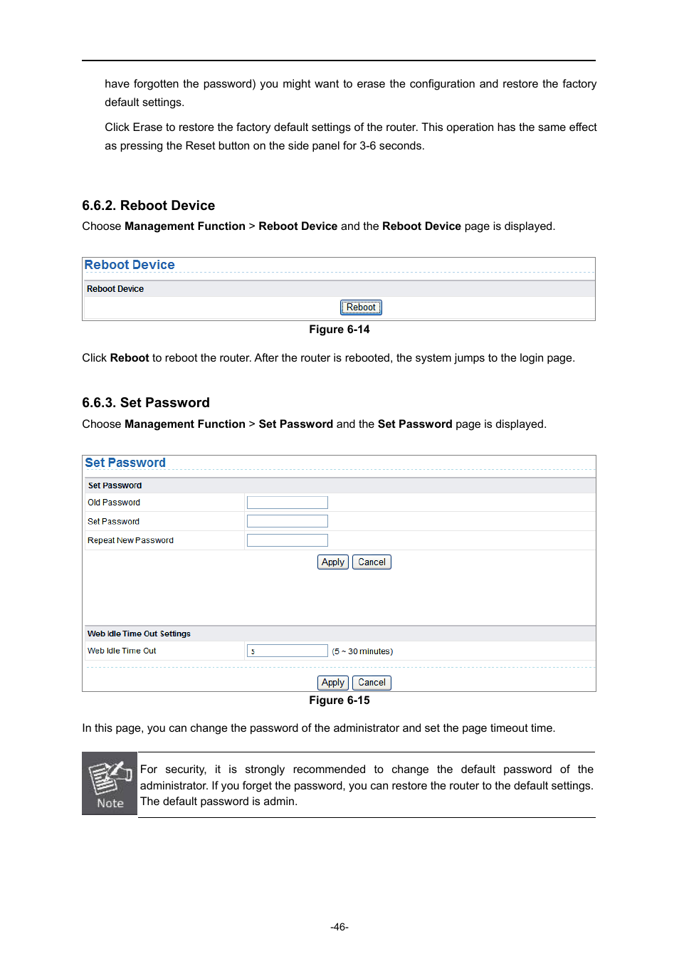 Reboot device, Set password | PLANET WNAP-1260 User Manual | Page 54 / 154