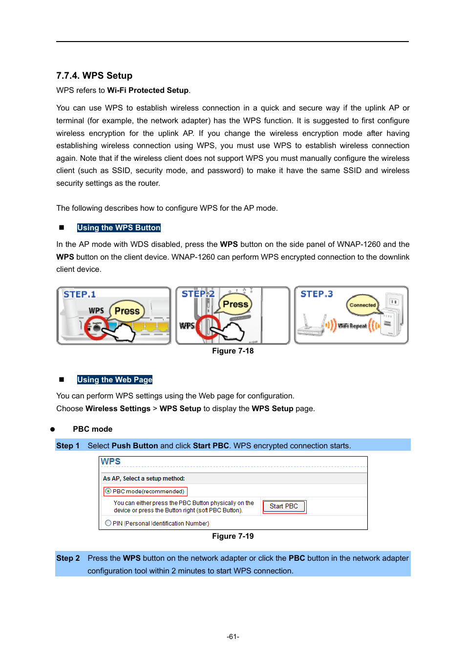 Wps setup | PLANET WNAP-1260 User Manual | Page 69 / 154