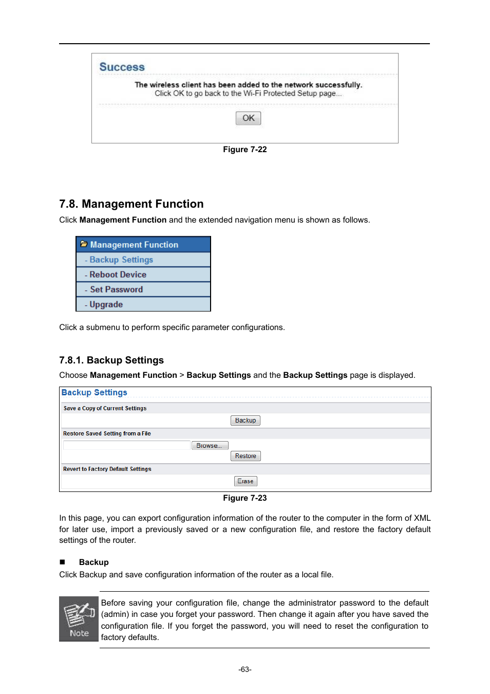 Management function, Backup settings | PLANET WNAP-1260 User Manual | Page 71 / 154