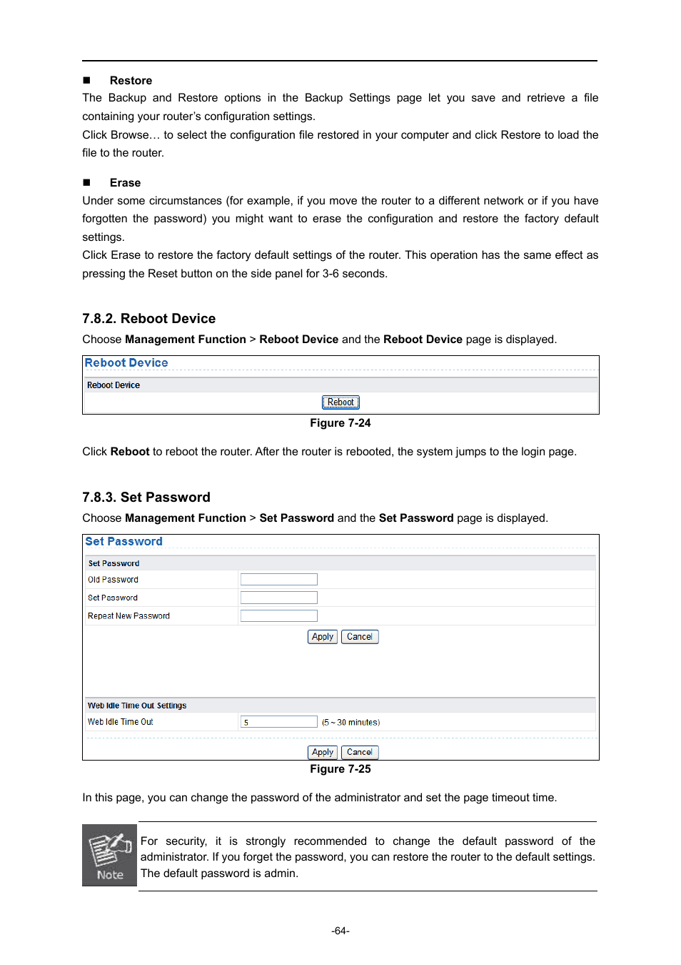 Reboot device, Set password | PLANET WNAP-1260 User Manual | Page 72 / 154