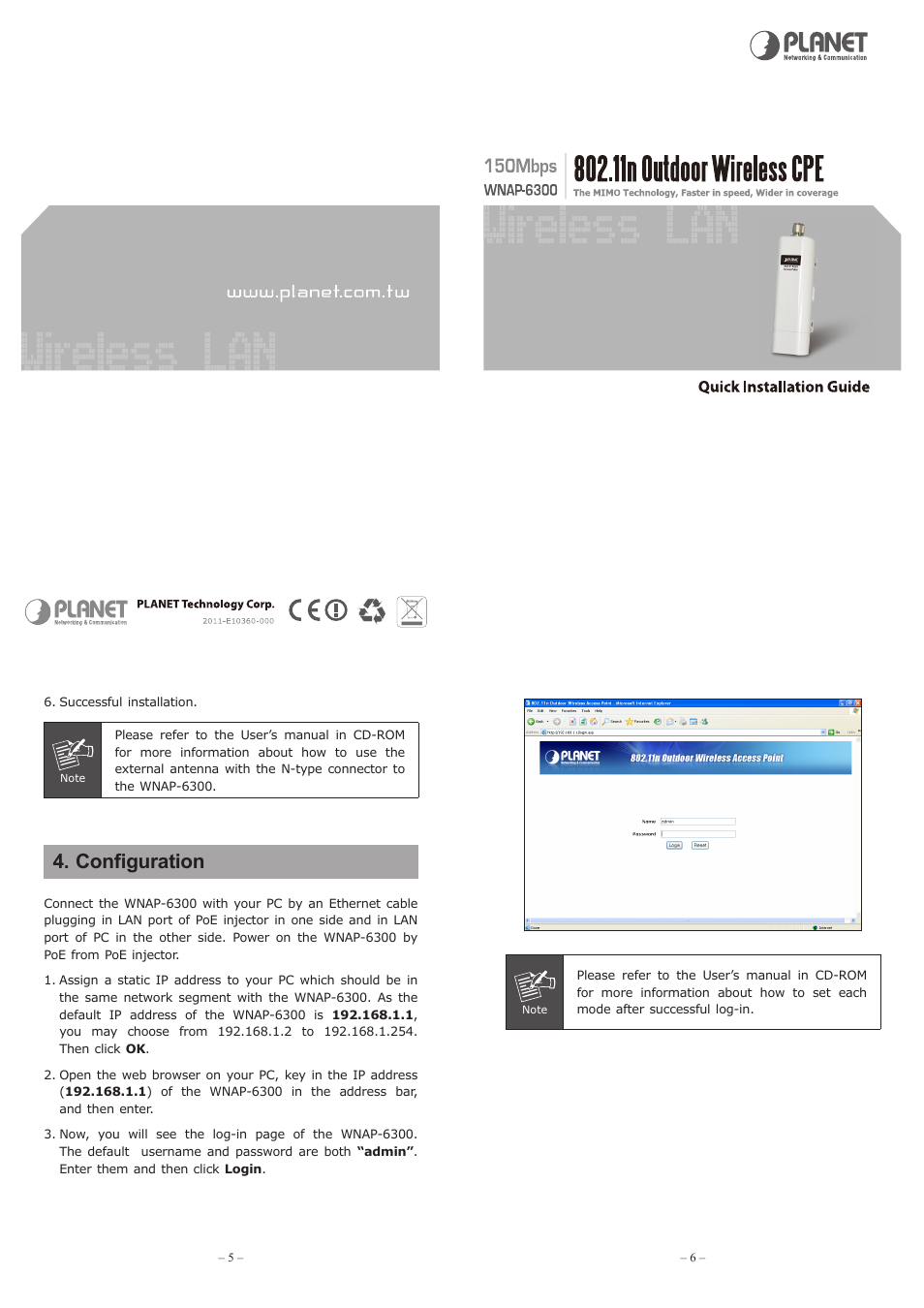 Configuration | PLANET WNAP-6300 User Manual | Page 2 / 2