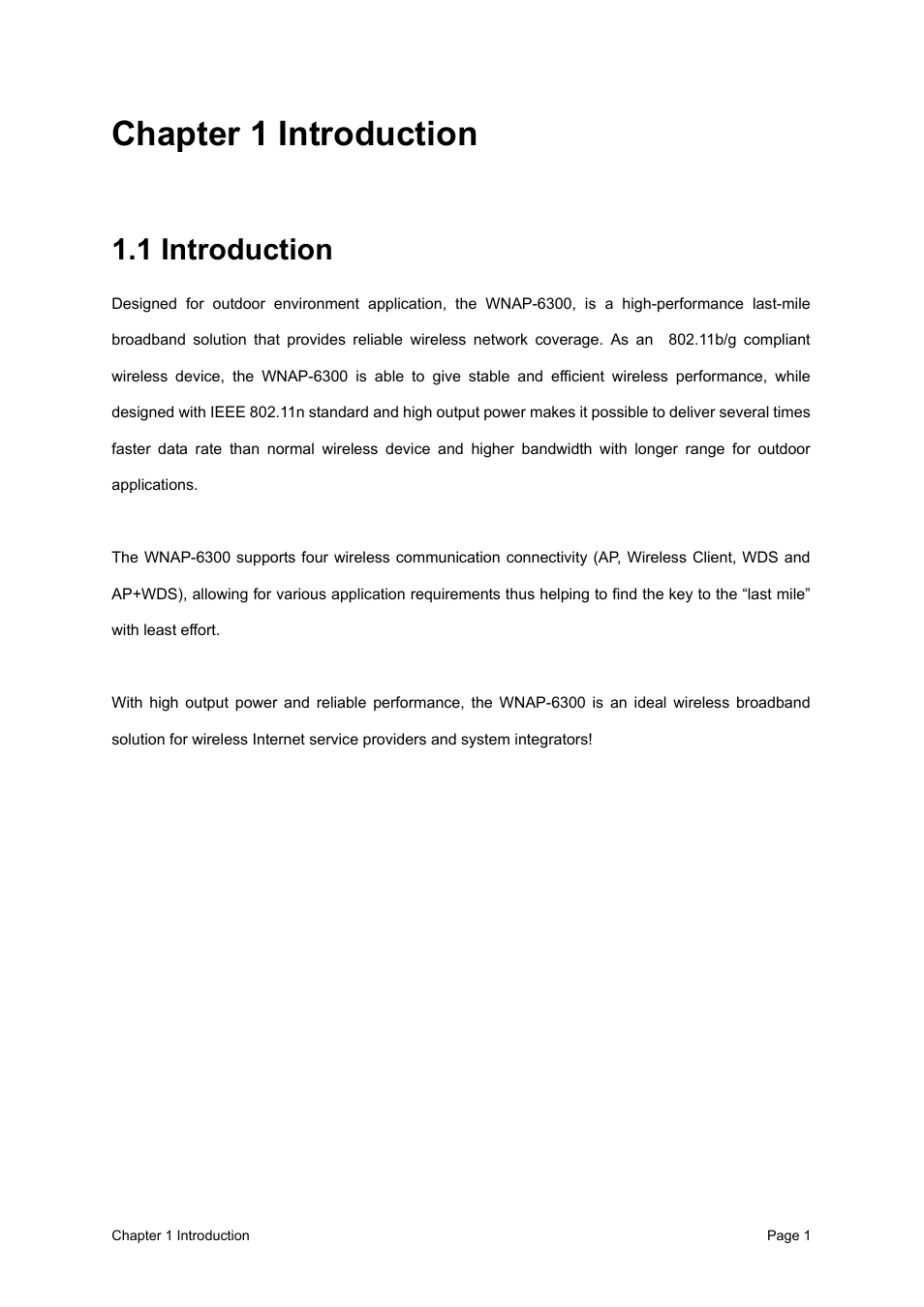 Chapter 1 introduction, 1 introduction | PLANET WNAP-6300 User Manual | Page 10 / 66