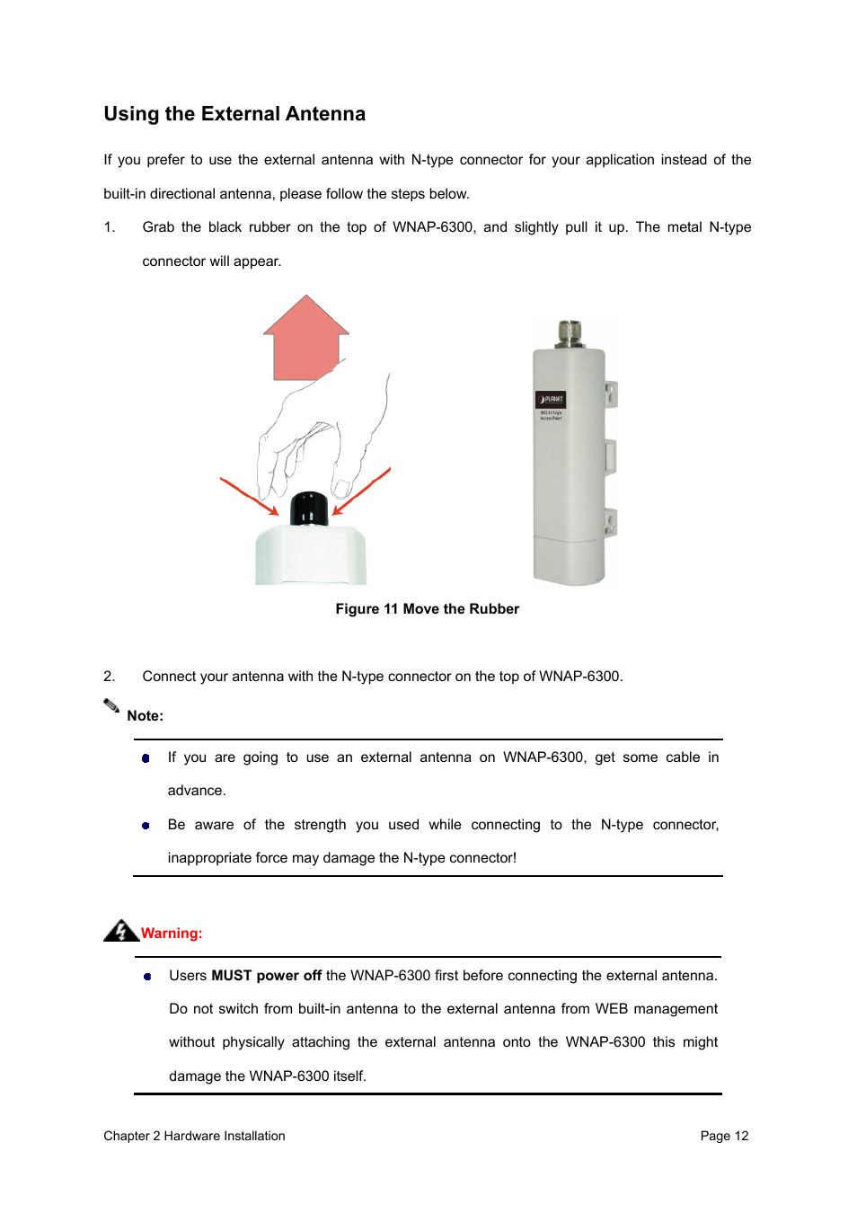 Using the external antenna, Figure 11 move the rubber | PLANET WNAP-6300 User Manual | Page 21 / 66