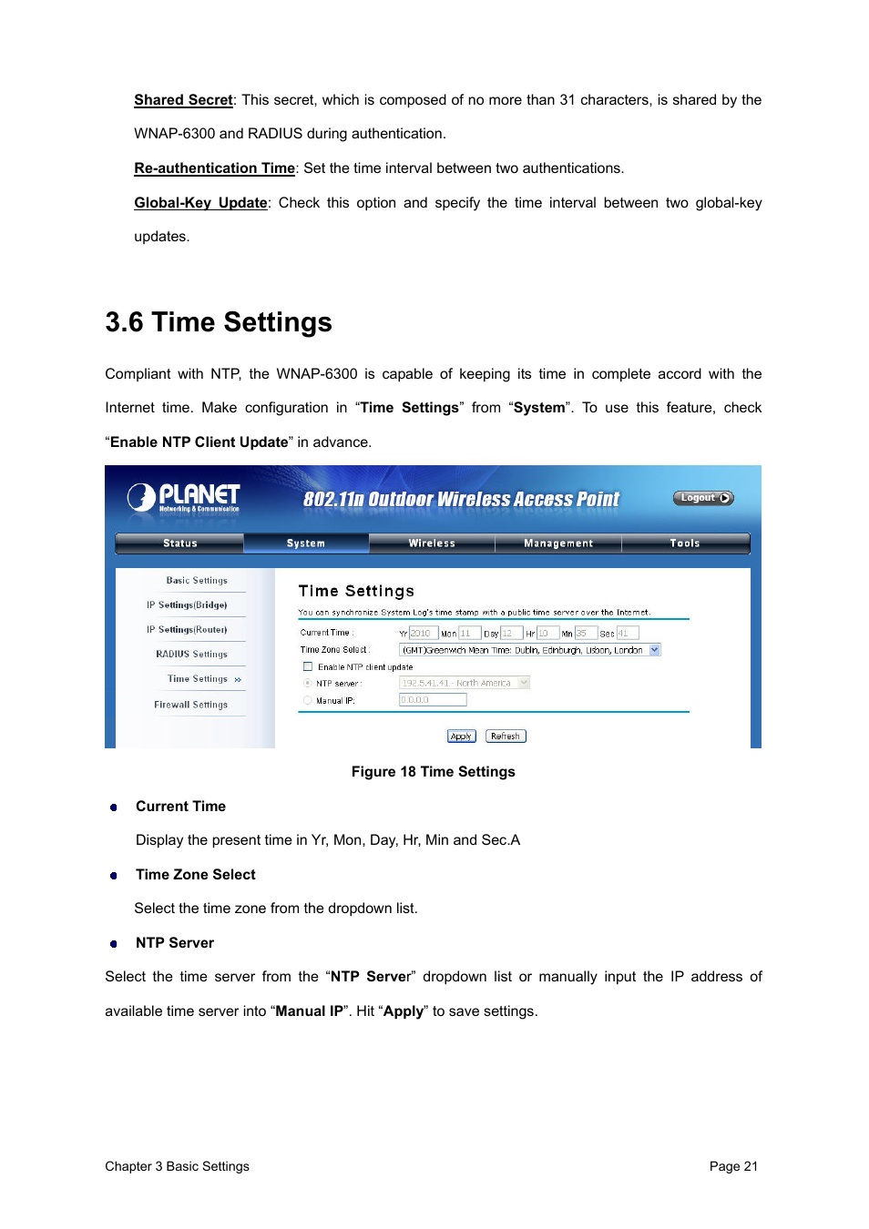 6 time settings | PLANET WNAP-6300 User Manual | Page 30 / 66