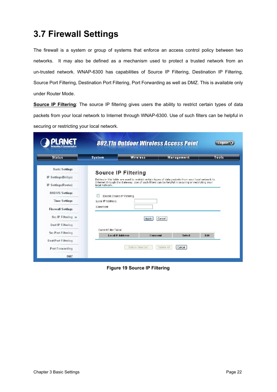7 firewall settings | PLANET WNAP-6300 User Manual | Page 31 / 66