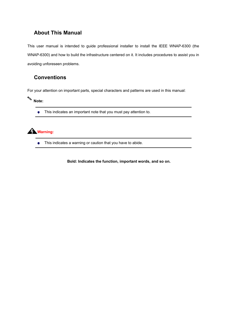 About this manual, Conventions | PLANET WNAP-6300 User Manual | Page 5 / 66
