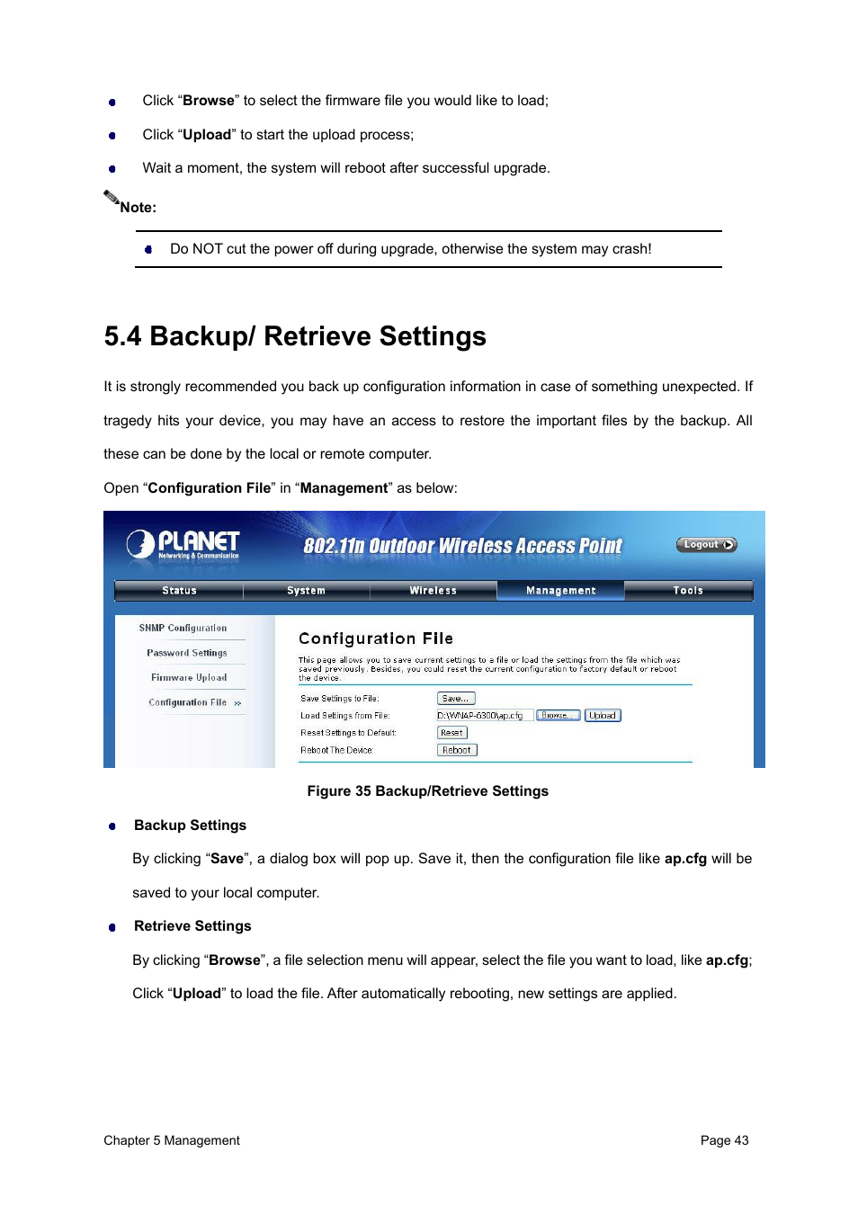 4 backup/ retrieve settings | PLANET WNAP-6300 User Manual | Page 52 / 66