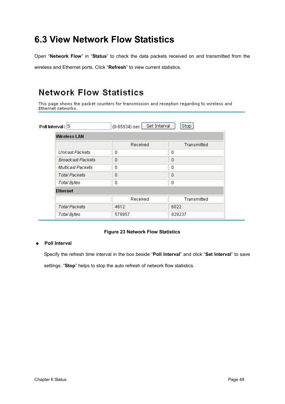3 view network flow statistics, Figure 23 network flow statistics | PLANET WNAP-6300 User Manual | Page 58 / 66