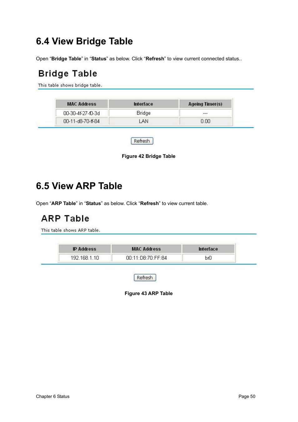 4 view bridge table, 5 view arp table | PLANET WNAP-6300 User Manual | Page 59 / 66