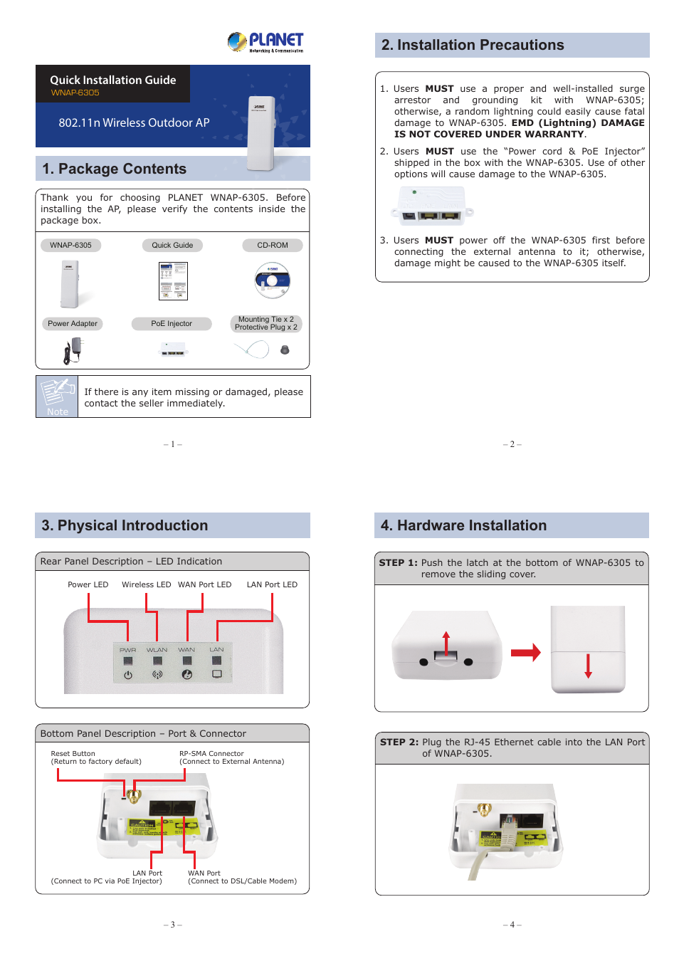 PLANET WNAP-6305 User Manual | 2 pages