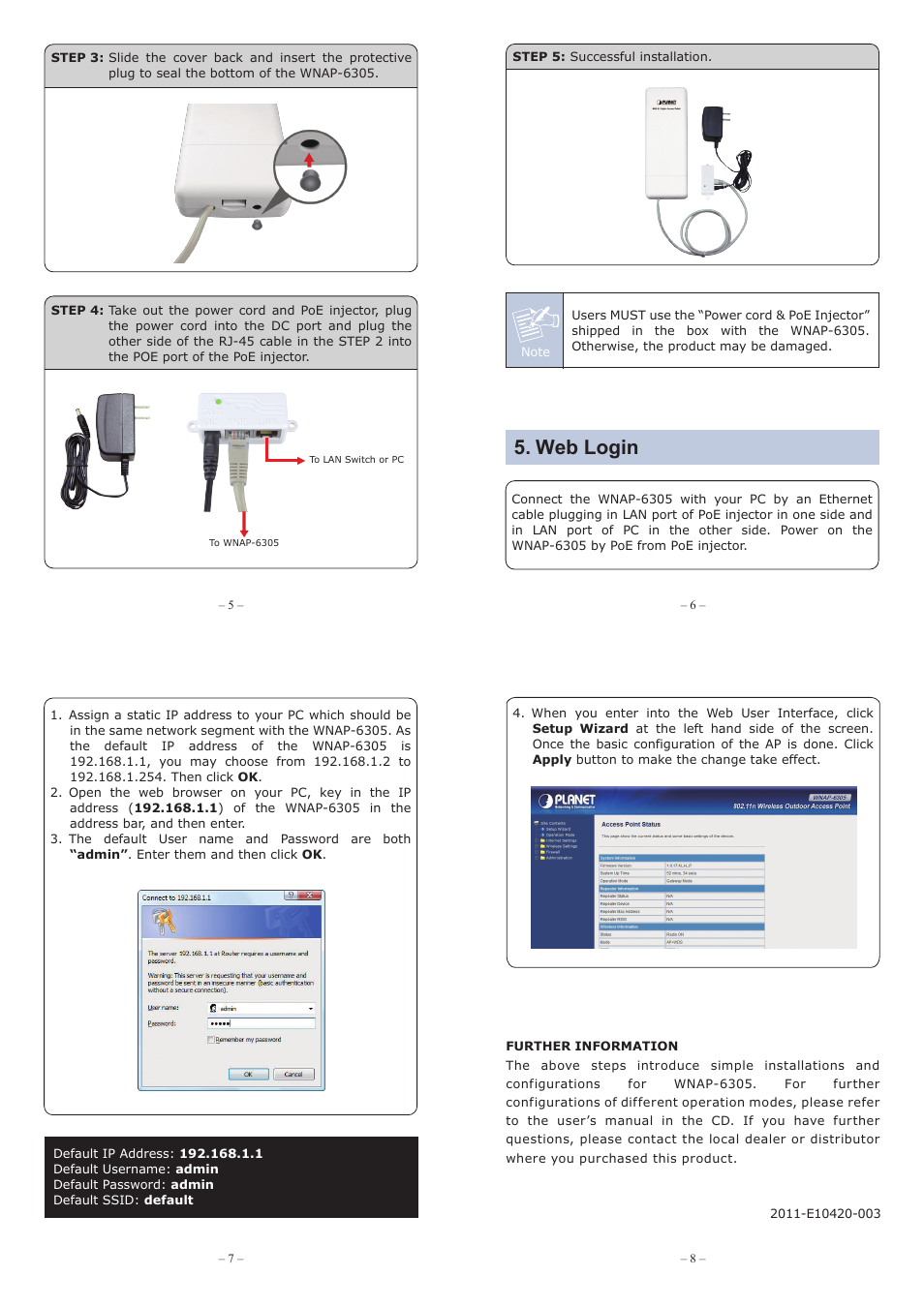 Physical introduction, Web login | PLANET WNAP-6305 User Manual | Page 2 / 2