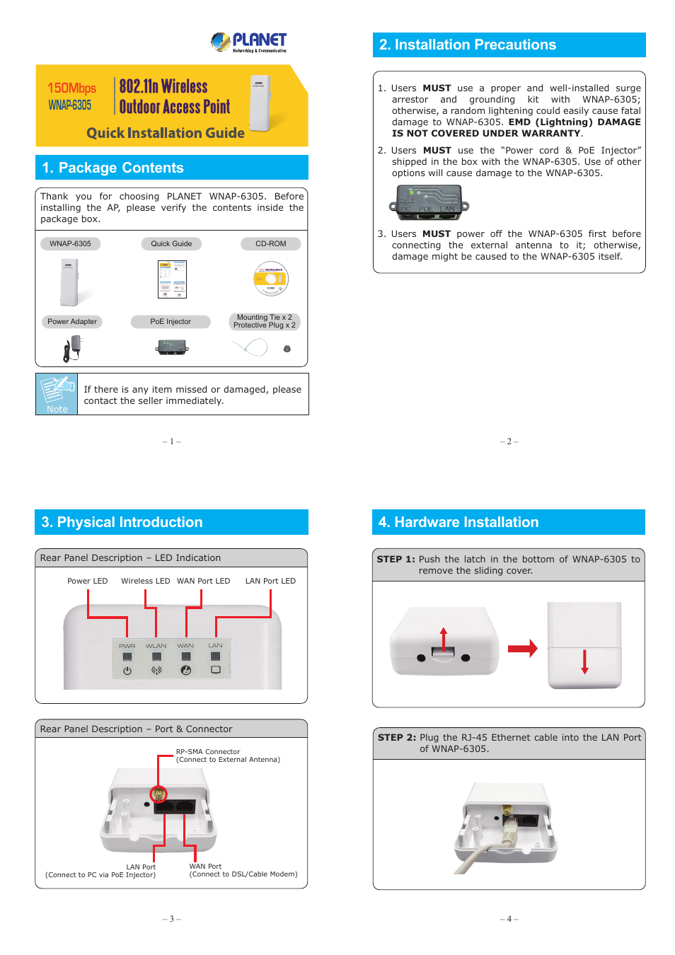 PLANET WNAP-6305 User Manual | 2 pages