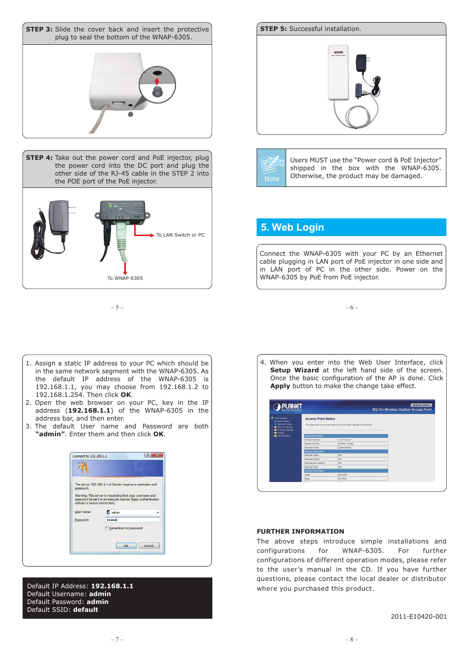 11n wireless outdoor access point, 150mbps, Wnap-6305 | Physical introduction, Web login | PLANET WNAP-6305 User Manual | Page 2 / 2