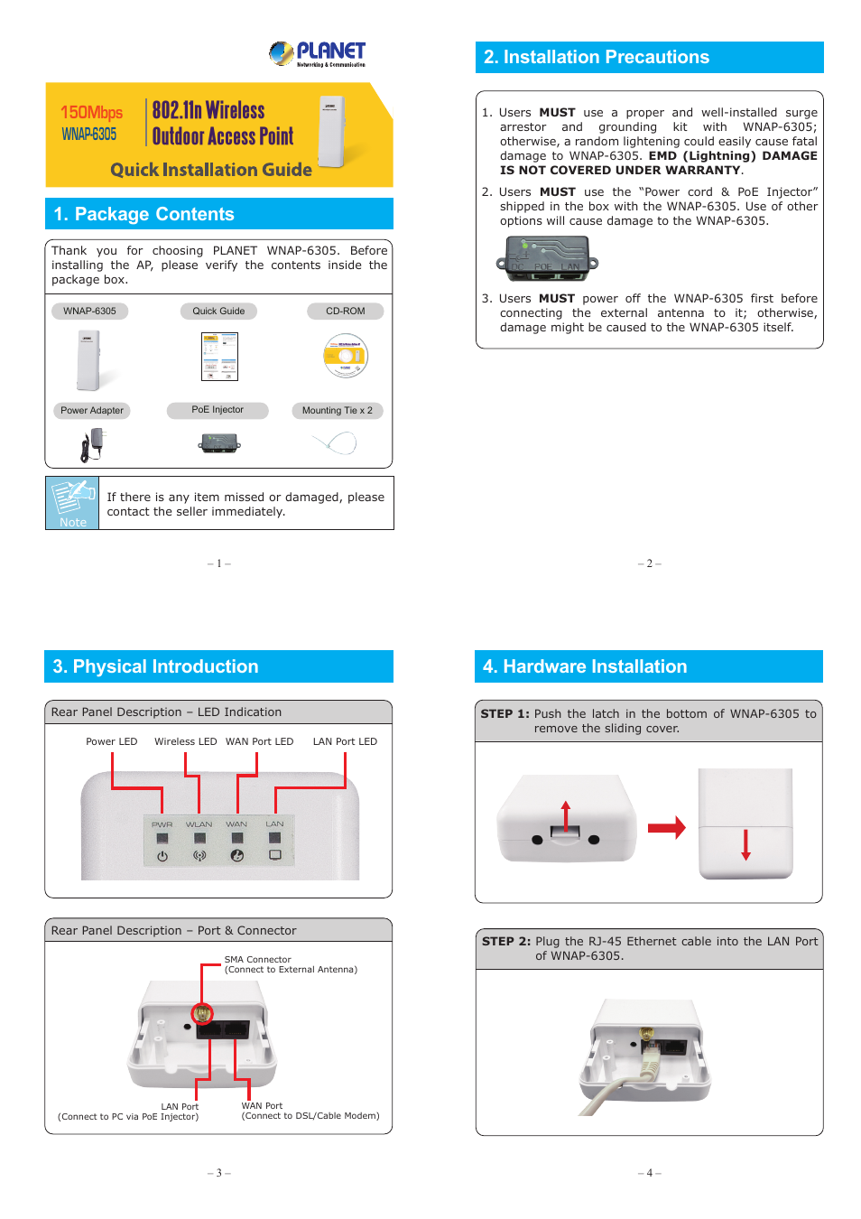 PLANET WNAP-6305 User Manual | 2 pages