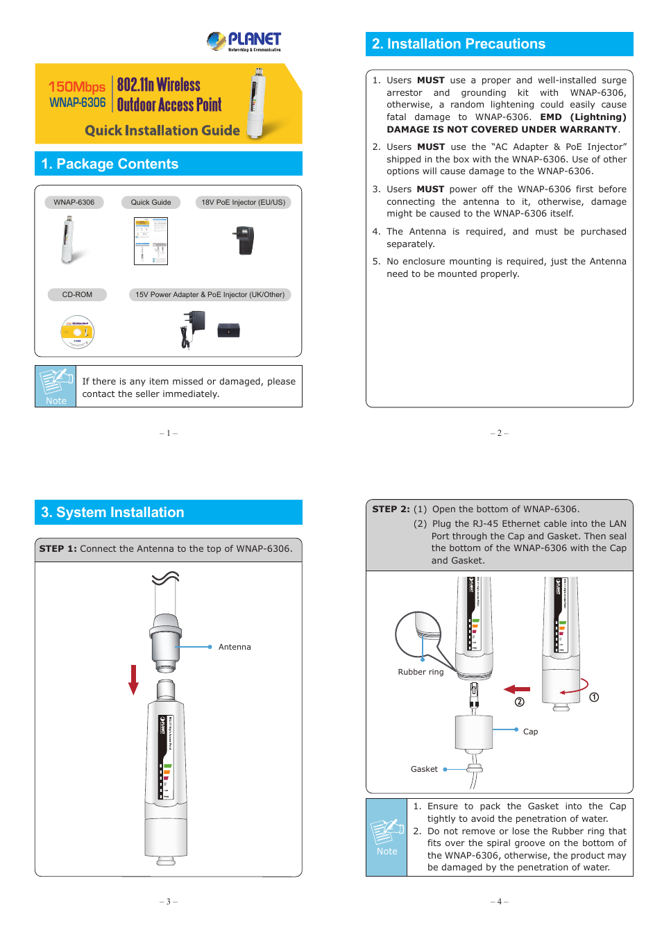 PLANET WNAP-6306 User Manual | 2 pages