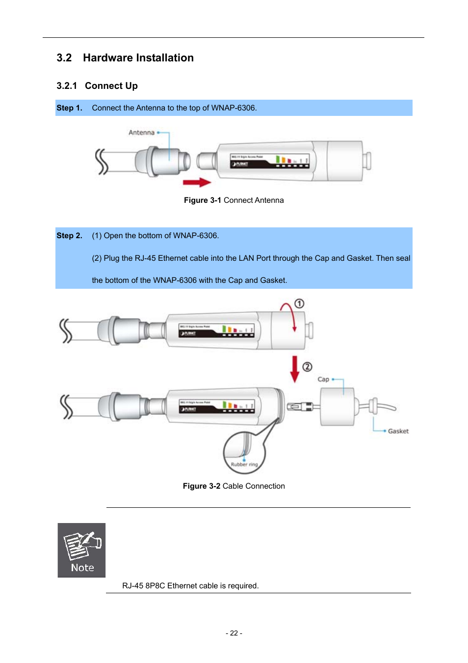 2 hardware installation, 1 connect up, Connect up | PLANET WNAP-6306 User Manual | Page 22 / 70