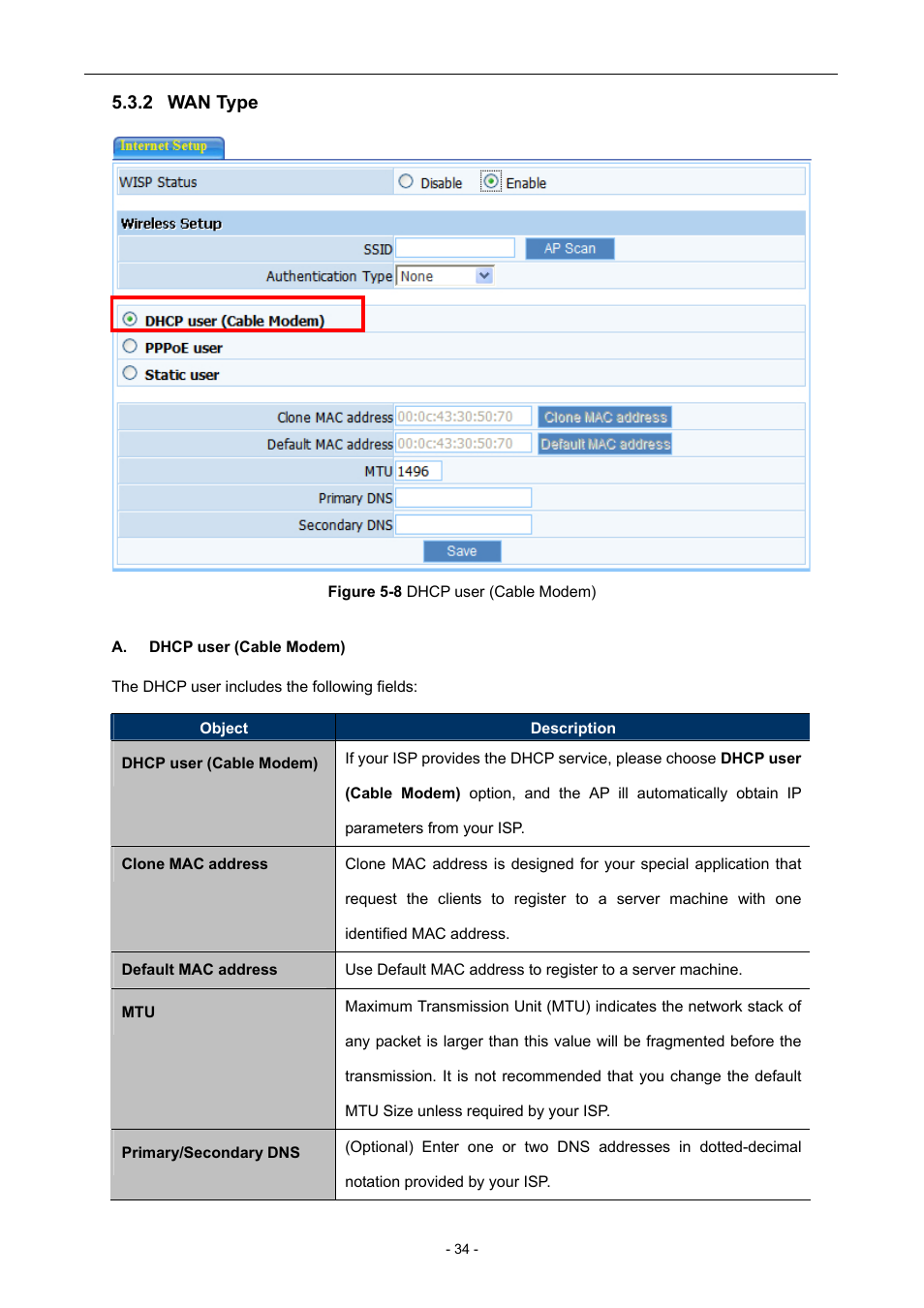 2 wan type, Wan type | PLANET WNAP-6306 User Manual | Page 34 / 70