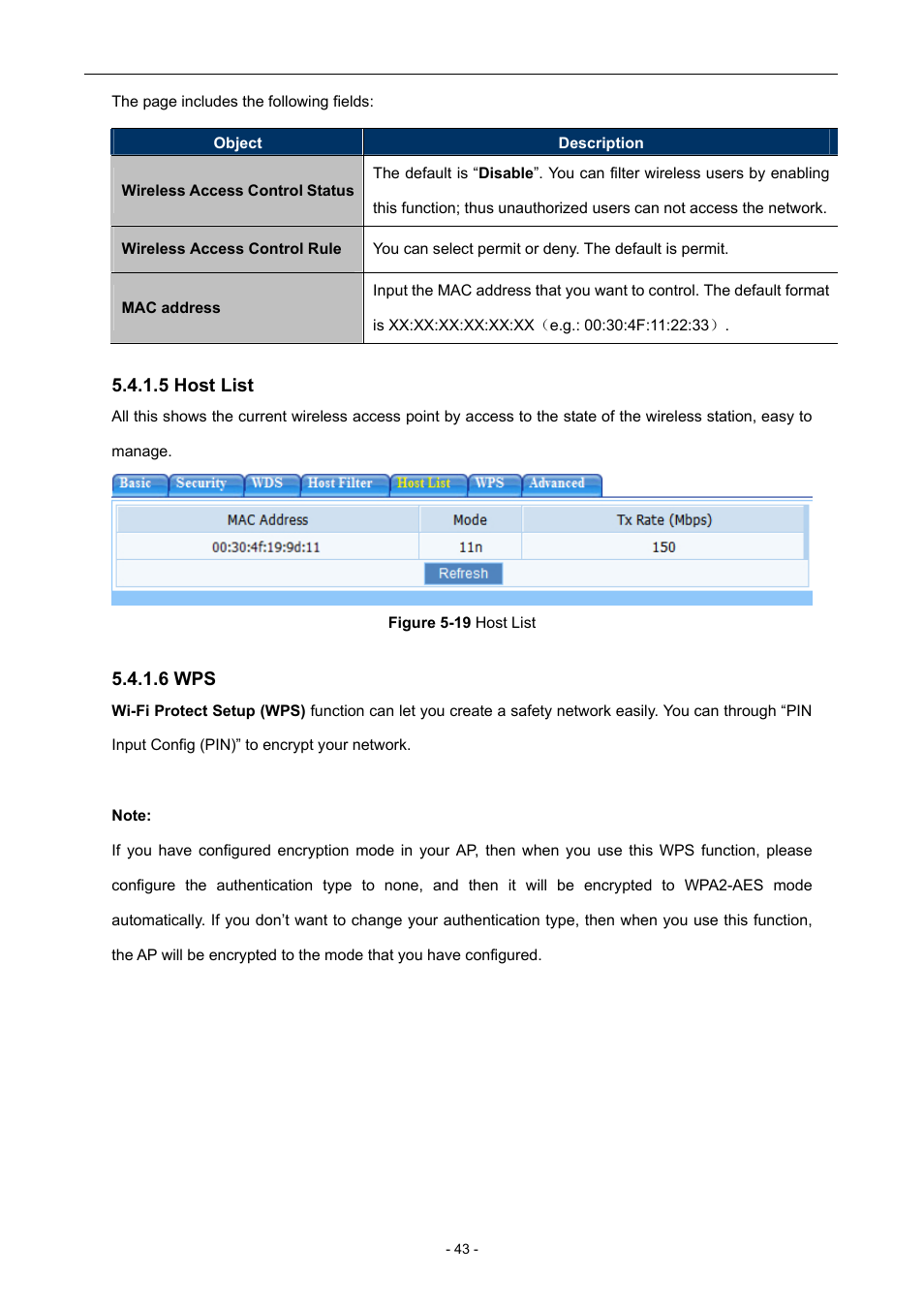 5 host list, 6 wps | PLANET WNAP-6306 User Manual | Page 43 / 70