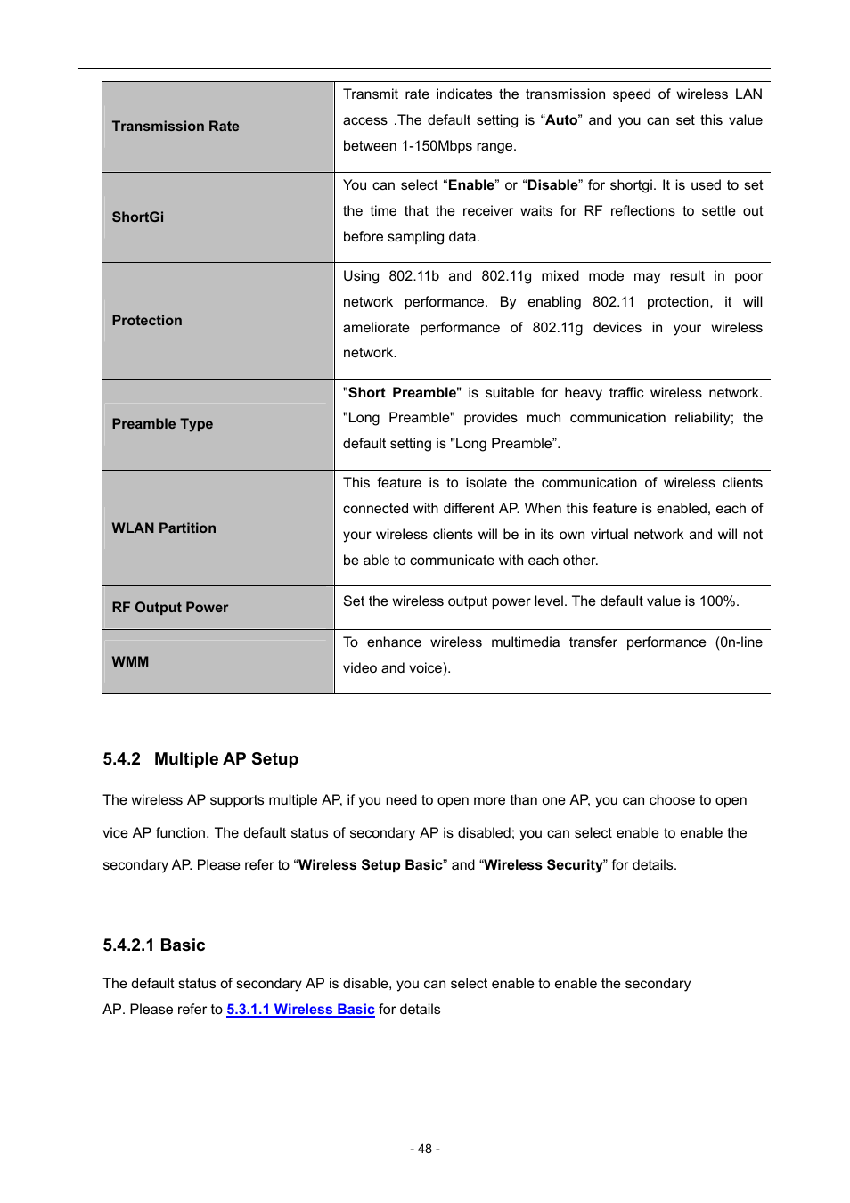 2 multiple ap setup, 1 basic, Multiple ap setup | PLANET WNAP-6306 User Manual | Page 48 / 70
