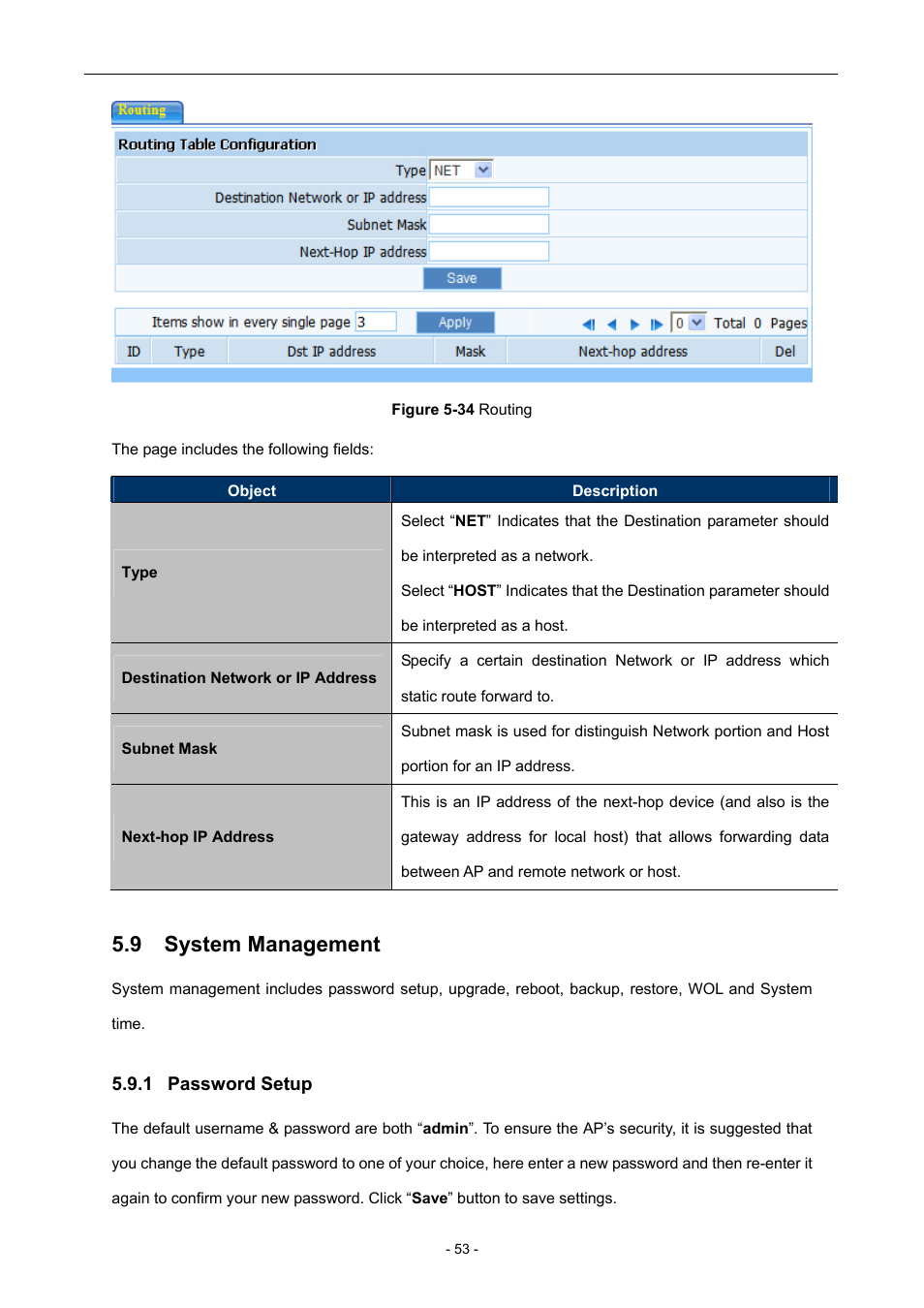 9 system management, 1 password setup, System management | Password setup | PLANET WNAP-6306 User Manual | Page 53 / 70