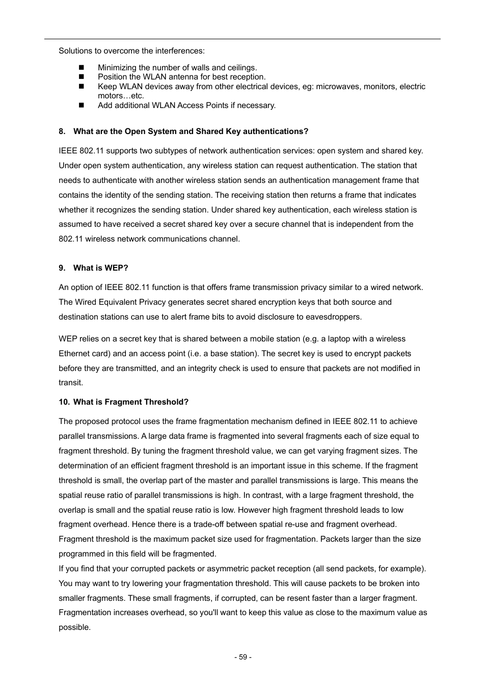 What is wep, What is fragment threshold | PLANET WNAP-6306 User Manual | Page 59 / 70
