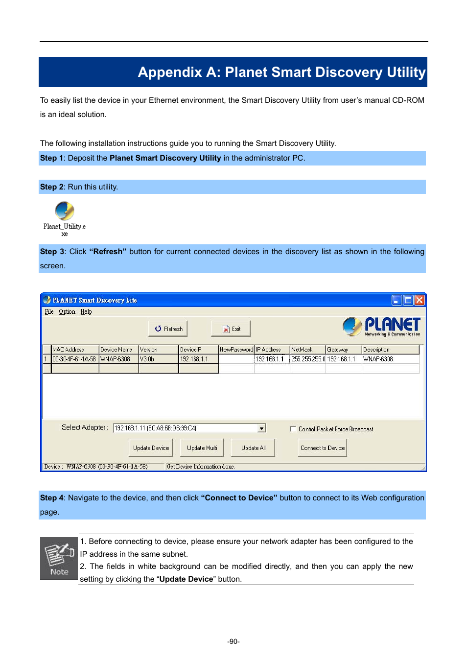 Appendix a: planet smart discovery utility | PLANET WNAP-6308 User Manual | Page 100 / 107